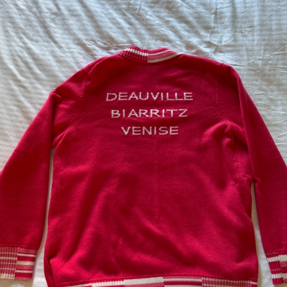 19P CHANEL PINK WHITE CC BUTTON DEAUVILLE BIARRITZ CASHMERE CARDIGAN SWEATER 38 - Picture 3 of 5